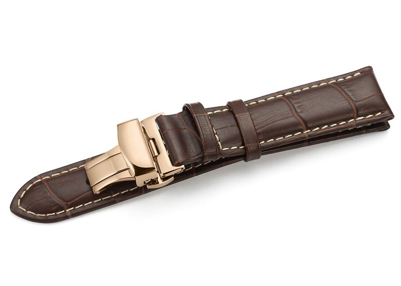 iStrap Leather Watch Band -Alligator Grain Embossed Pattern Calfskin Replacement Strap-Stainless Steel Deployment Buckle with Push Buttons-Bracelet for Men Women-18mm 19mm 20mm 21mm 22mm 24mm - Image 4